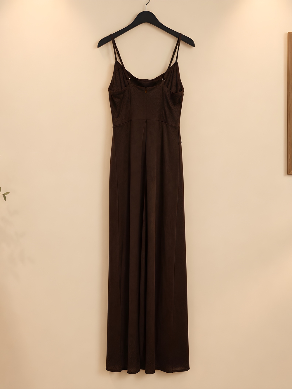Birdy Grey Brown Satin Slip Maxi Dress with Spaghetti Straps And Slit